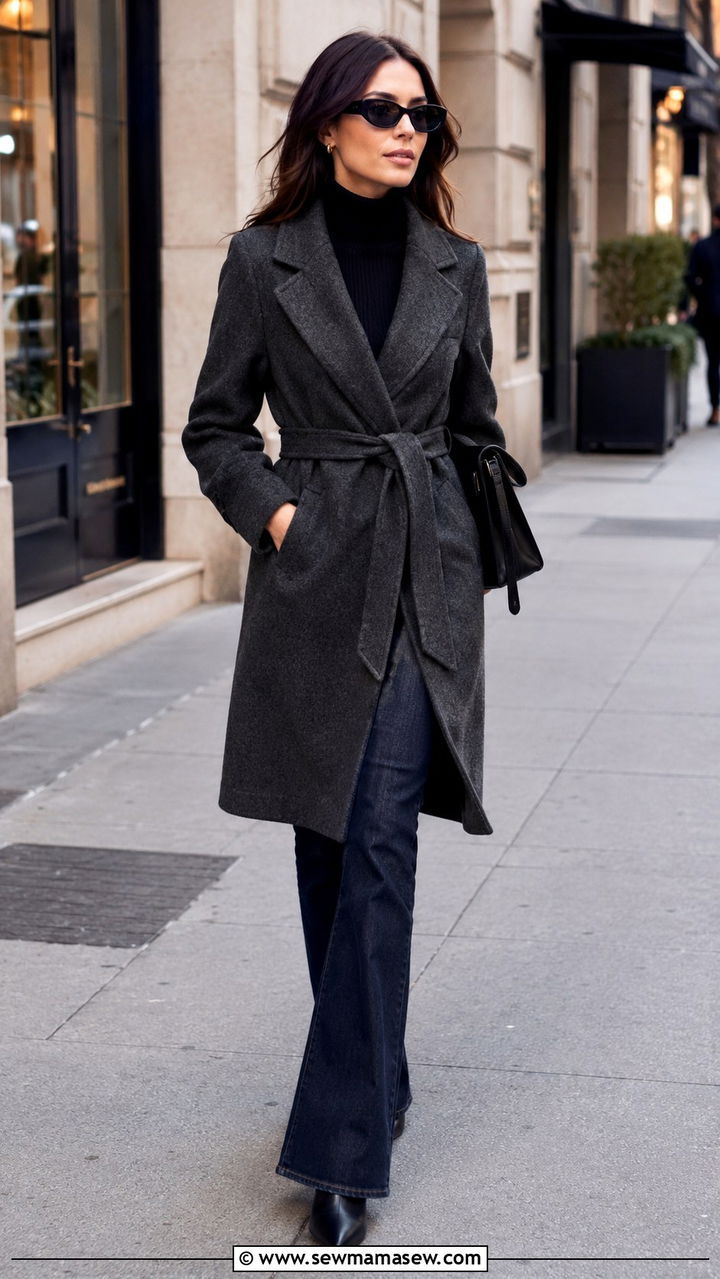 Belted Wrap Coat Over a Roll Neck and Bootcut Jeans - 30 casual model off duty outfits