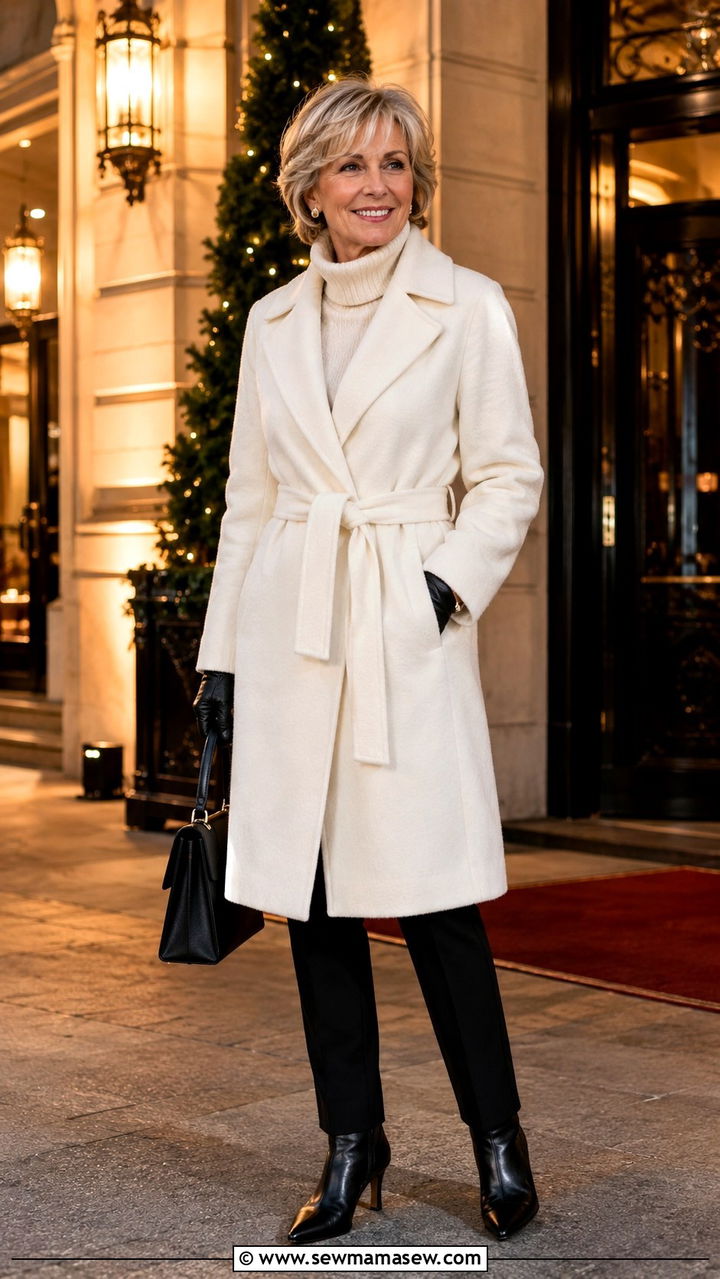 Belted Wrap Coat with Leather Gloves and Slim Trousers - 30 Petite outfits for women over 60