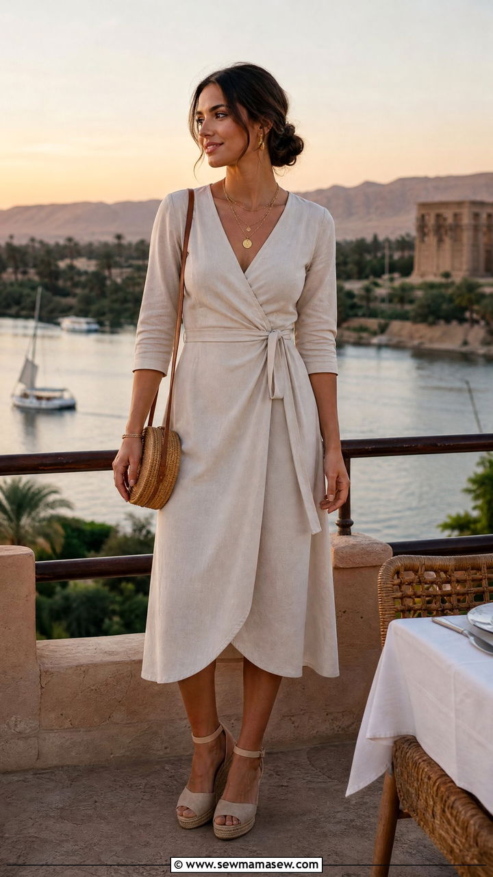 Belted Wrap Dress With Espadrille Sandals - 35 Luxor outfit ideas