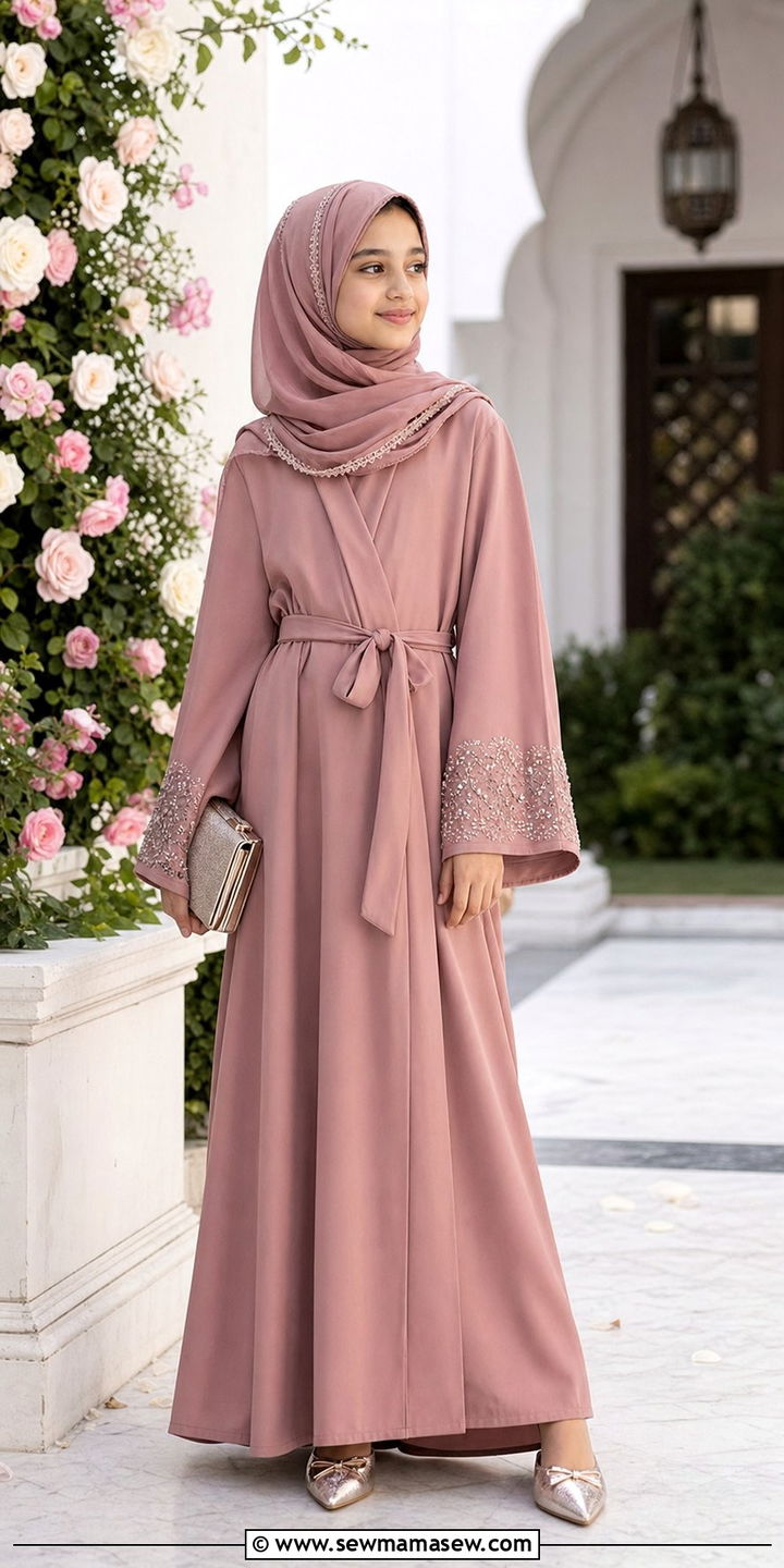 Belted abaya for girls Eid - 25 Eid outfit ideas for little girls