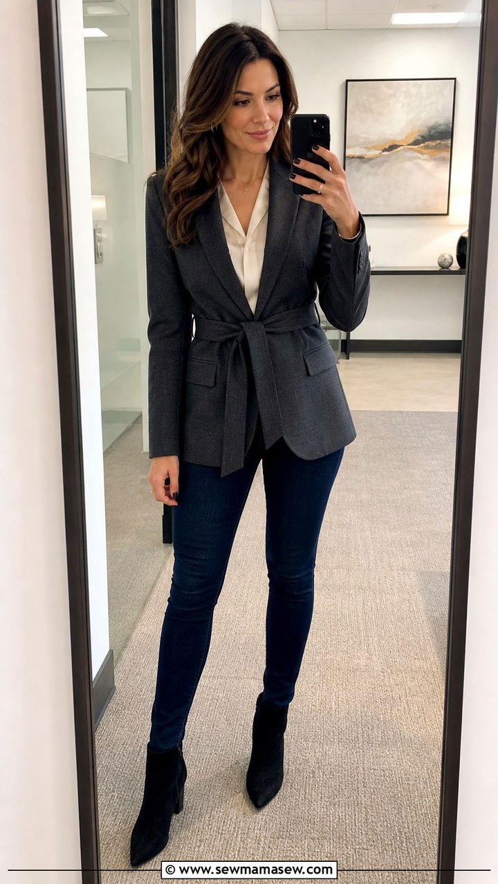 Belted blazer with skinny jeans outfit - 40 belted blazer outfit ideas