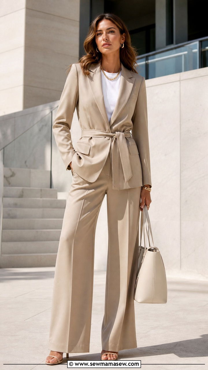 Belted blazer with wide leg trousers - 40 classy office outfits