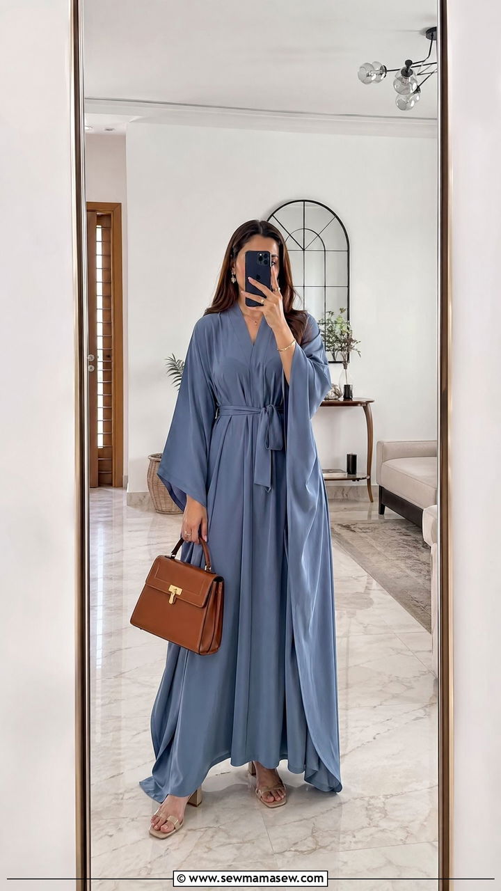 Belted kaftan with structured handbag - 35 Eid outfit ideas modest