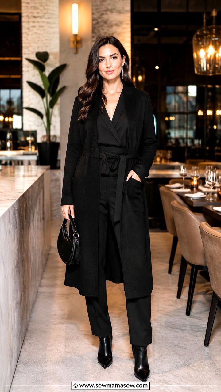 Belted long cardigan over a jumpsuit - 30 How to style a long cardigan