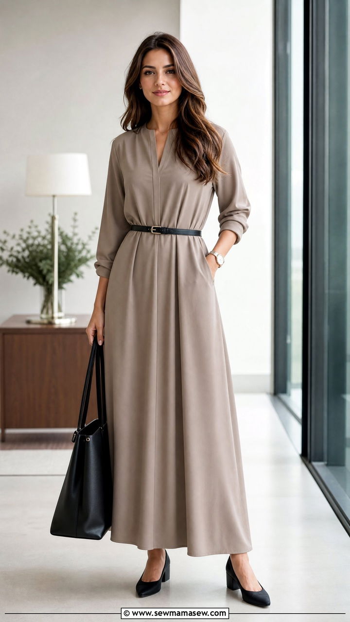Belted maxi dress work outfit - 35 maxi dress outfits aesthetic