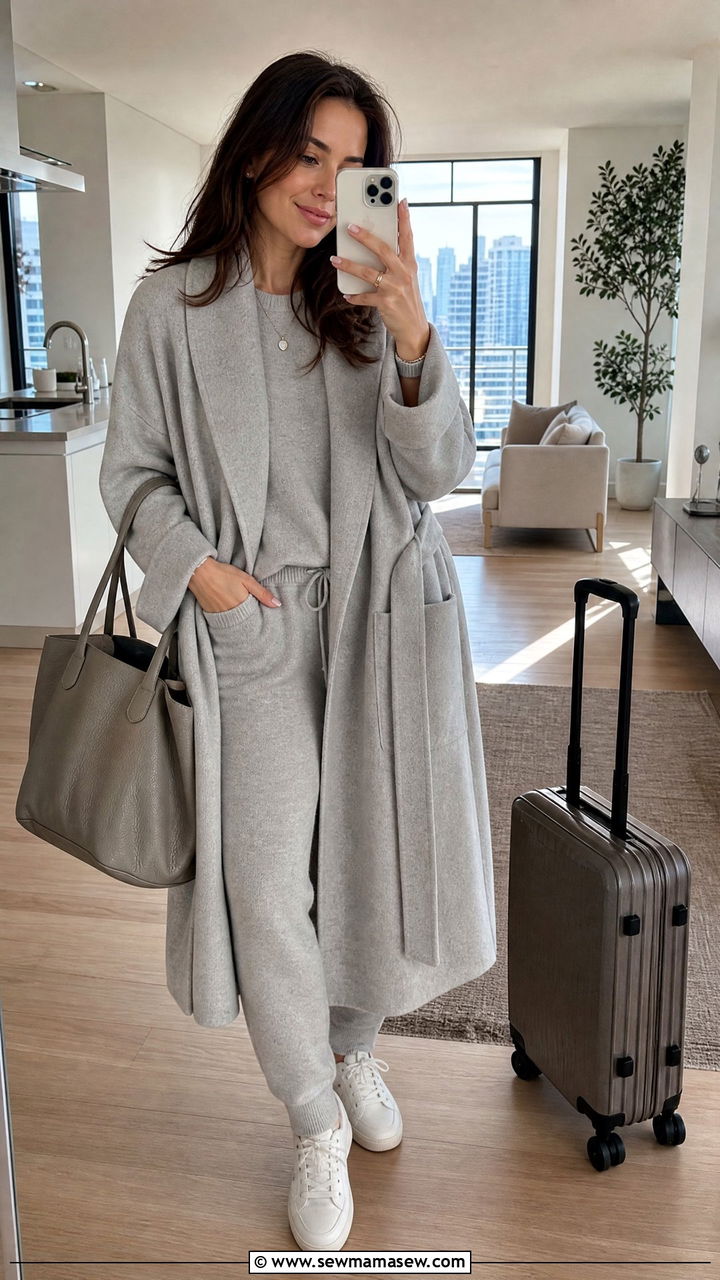 Belted robe coat with pajama inspired layers - 35 Belted coat outfit ideas