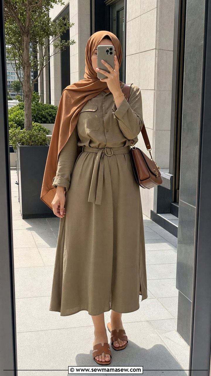 Belted shirt dress with hijab summer - 25 summer outfits for hijab women