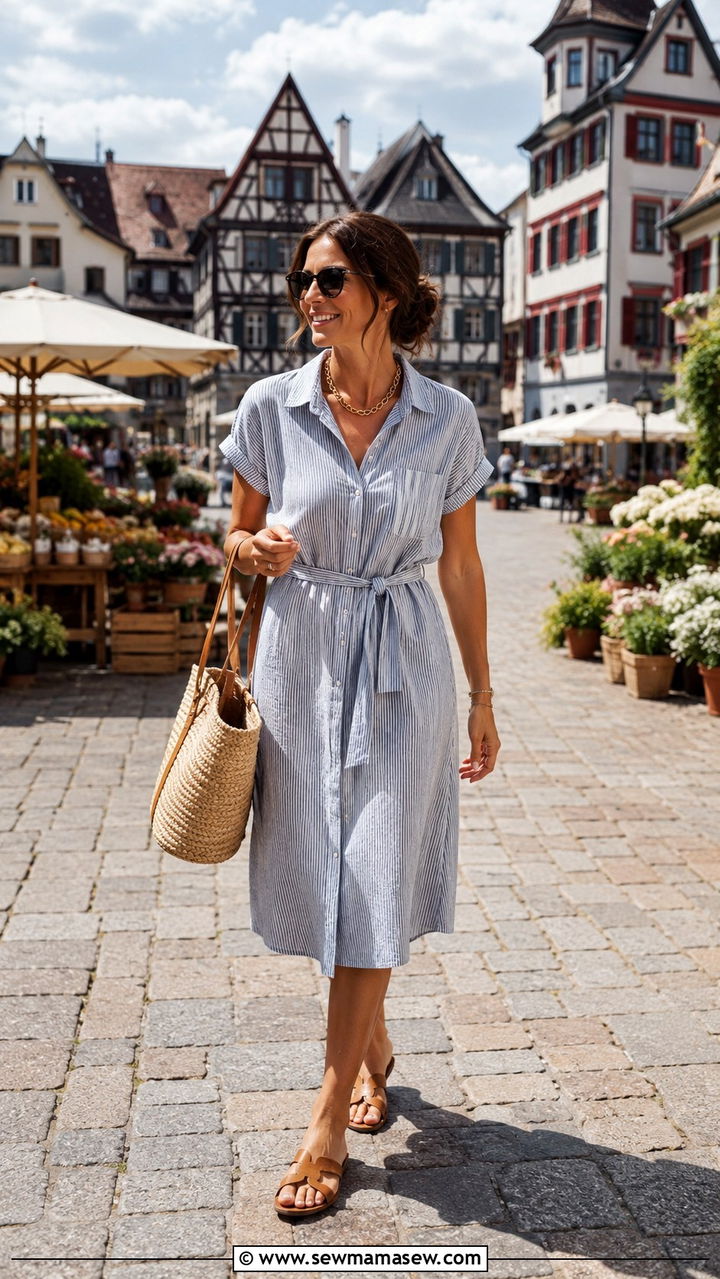 Belted shirtdress and flat sandals outfit - 30 Rhine cruise outfit ideas