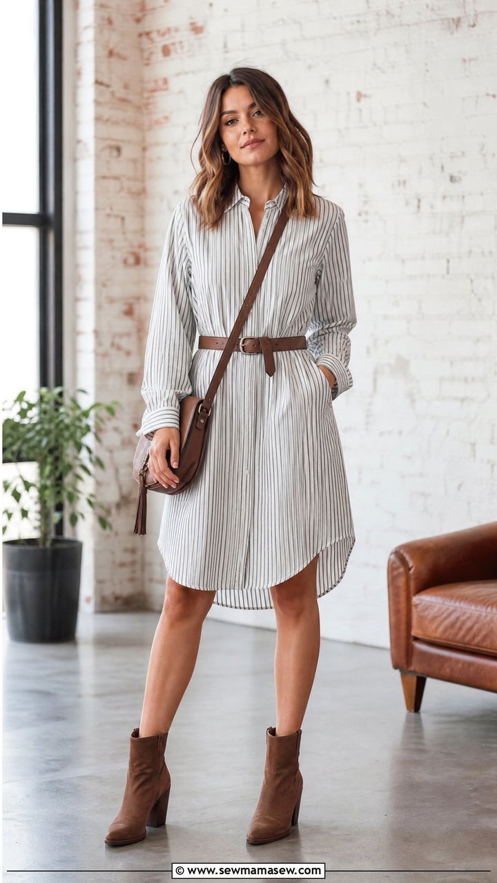 Belted shirtdress with ankle boots - 25 spring outfits for apple shaped body