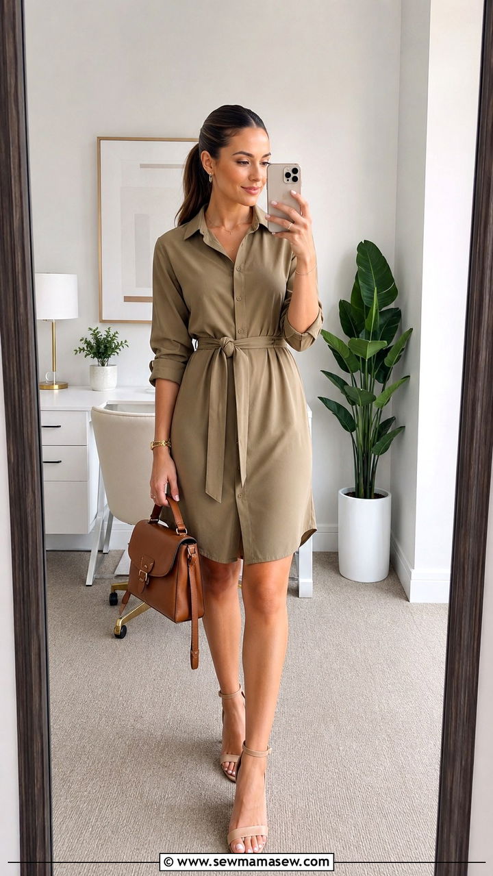 Belted shirtdress with ankle strap heels - 30 Spring capsule wardrobe