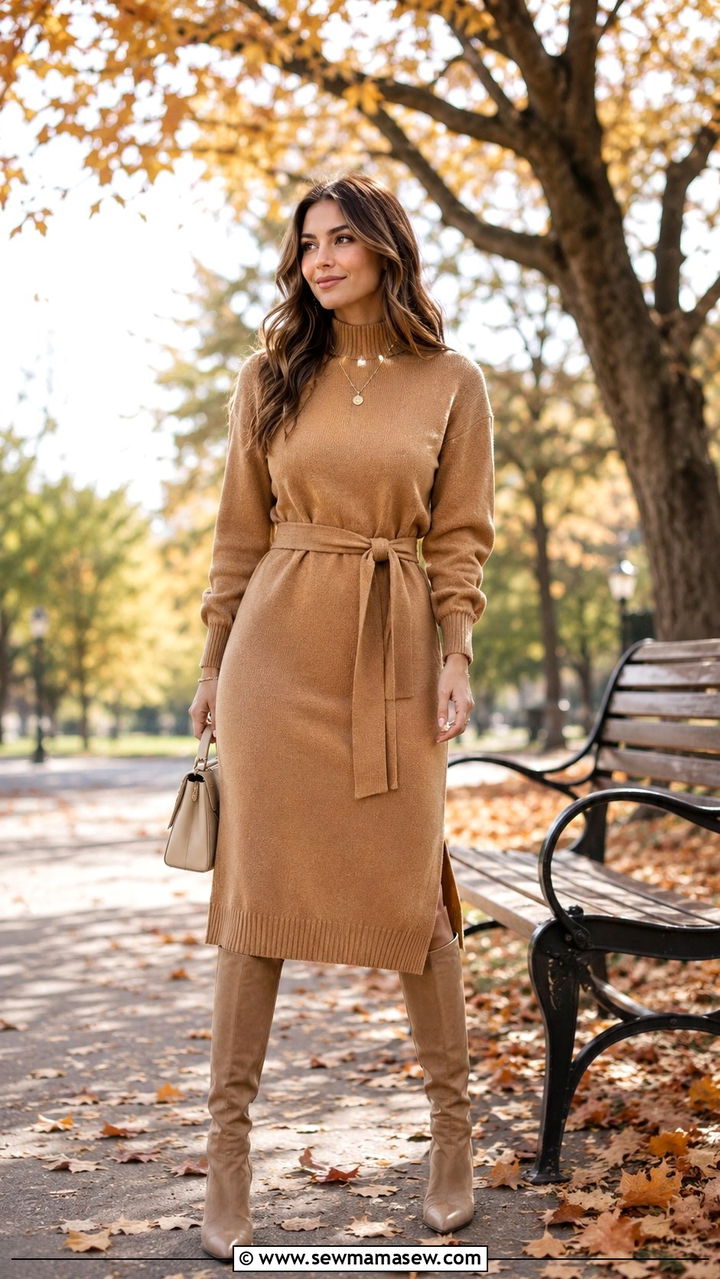 Belted sweater dress outfit for hourglass body - 30 outfit ideas for hourglass body
