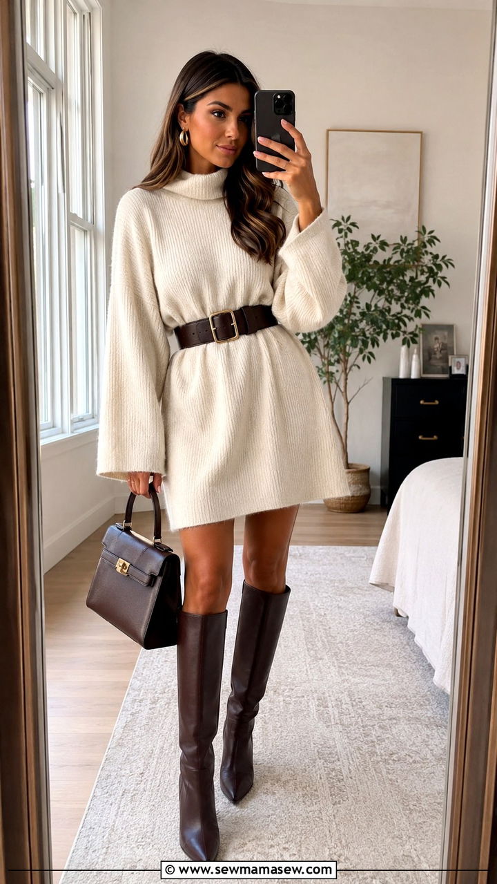Belted sweater dress outfit - 30 how to style sweater dress