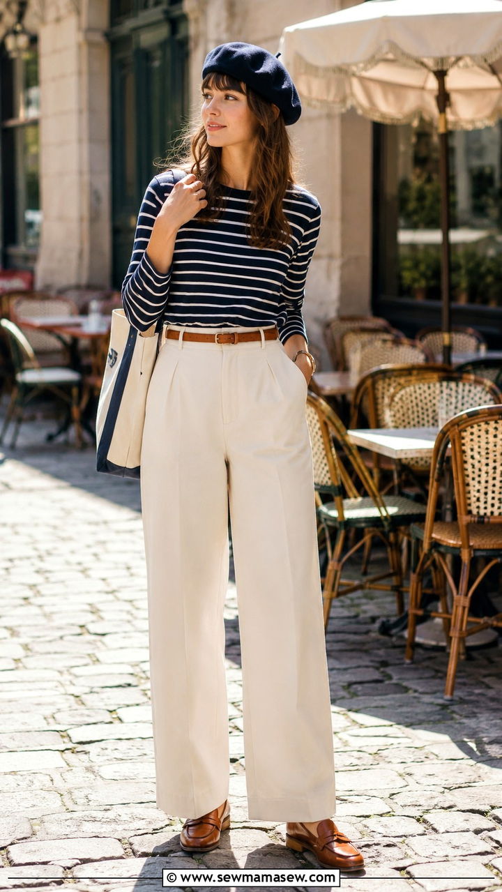 Beret With Breton Top and Wide Leg Pants - 25 Ways to wear a beret
