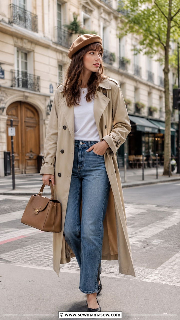 Beret With Trench Coat and Jeans - 25 Ways to wear a beret