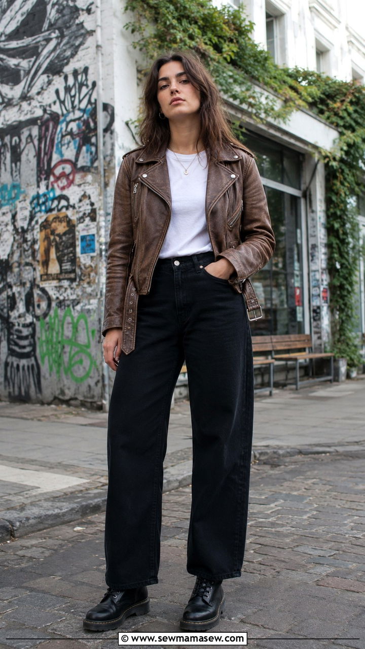 Berlin Brown Leather Biker Jacket Outfit - 25 Berlin outfit ideas