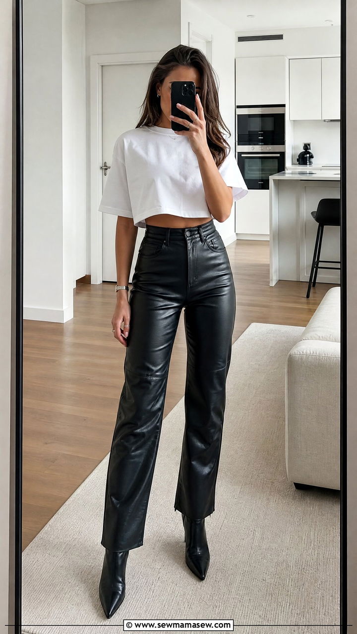 Berlin Leather Trousers and Simple Top Outfit - 25 Berlin outfit ideas