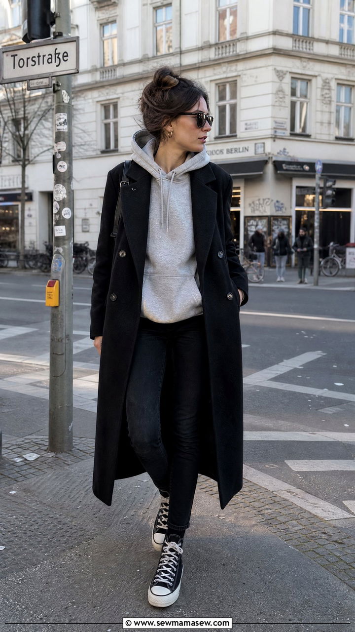 Berlin Oversized Hoodie and Long Coat Outfit - 25 Berlin outfit ideas