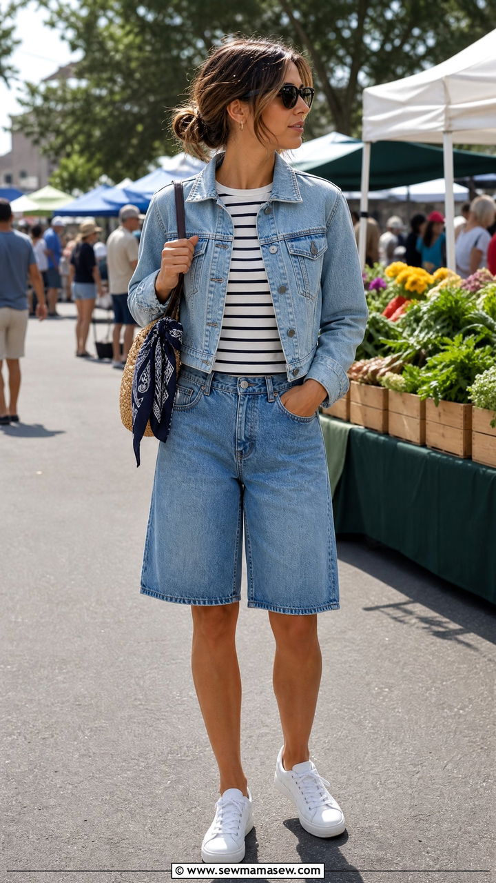 Bermuda Shorts And Denim Jacket - 25 chic bermuda shorts outfit ideas