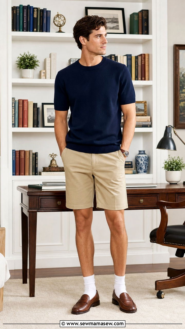 Bermuda Shorts And Lightweight Crewneck Sweater Summer WFH - 25 Summer outfit ideas for work from home