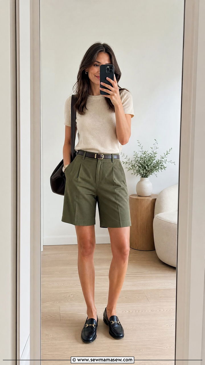 Bermuda Shorts Outfit With Cashmere Tee And Loafers - 35 bermuda shorts outfit ideas for women