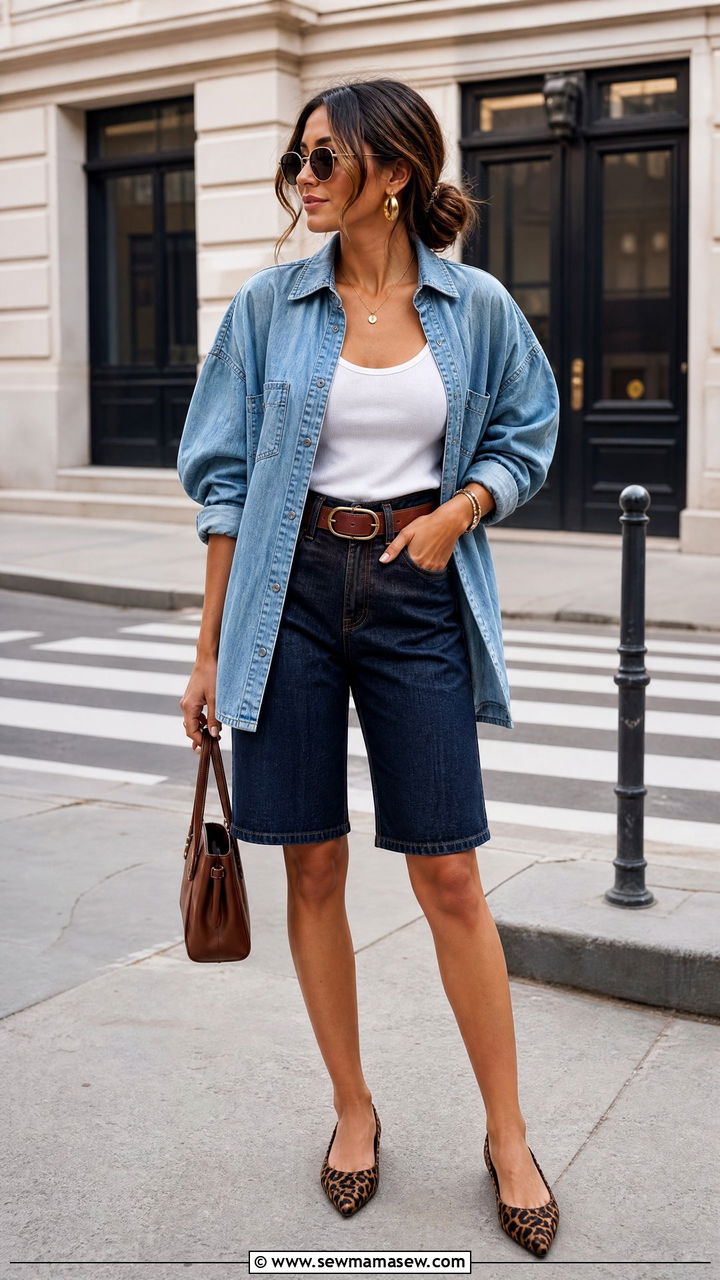 Bermuda Shorts Outfit With Denim Shirt - 35 bermuda shorts outfit ideas for women