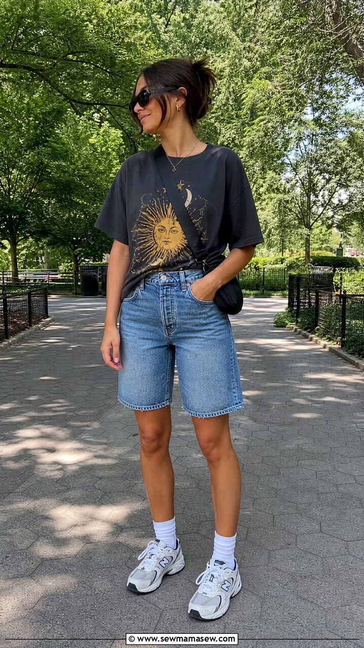 Bermuda Shorts Outfit With Graphic Tee And Sneakers - 35 bermuda shorts outfit ideas for women