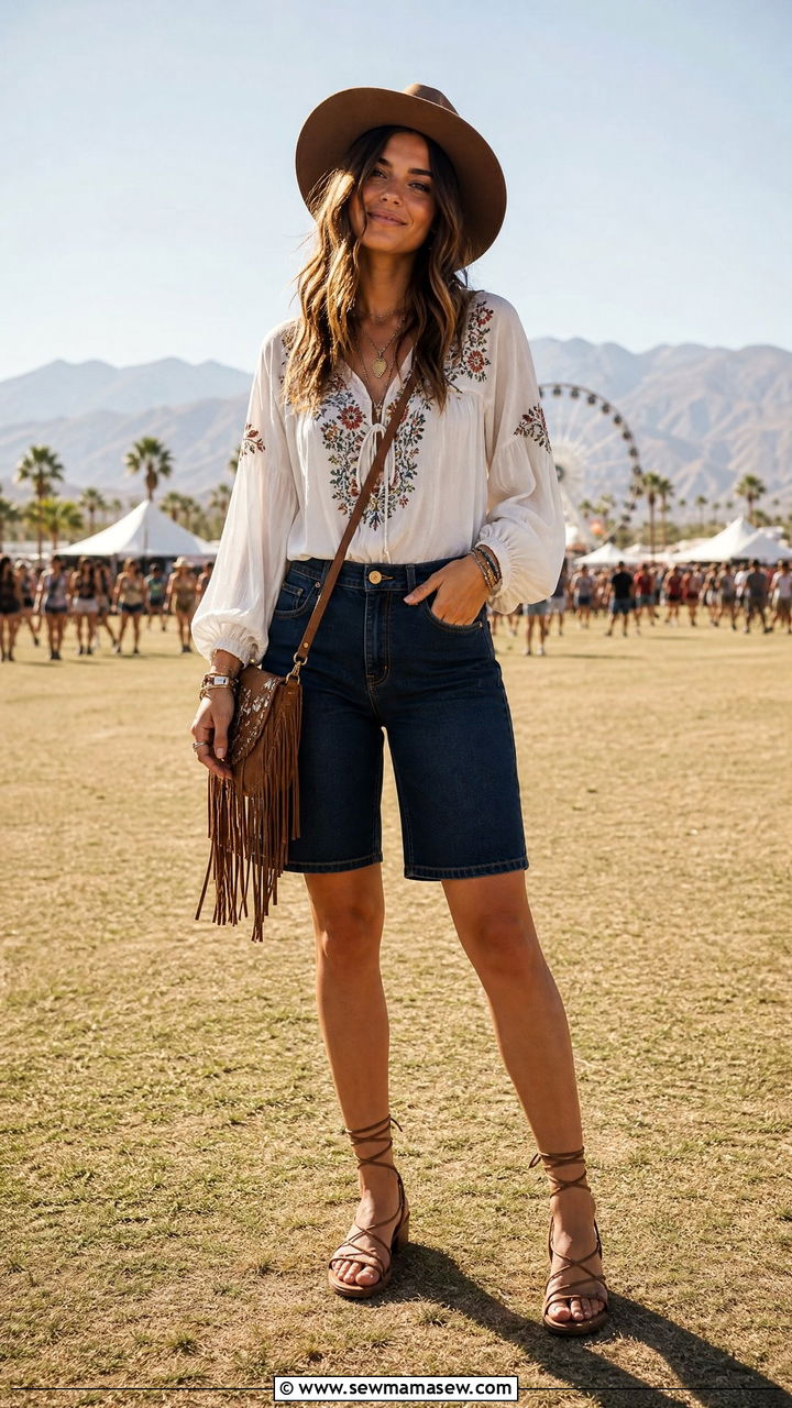 Bermuda Shorts Outfit With Peasant Blouse - 35 bermuda shorts outfit ideas for women