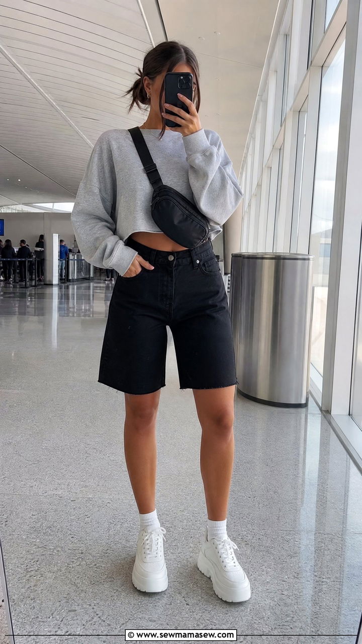 Bermuda Shorts Outfit With Sweatshirt And Chunky Sneakers - 35 bermuda shorts outfit ideas for women