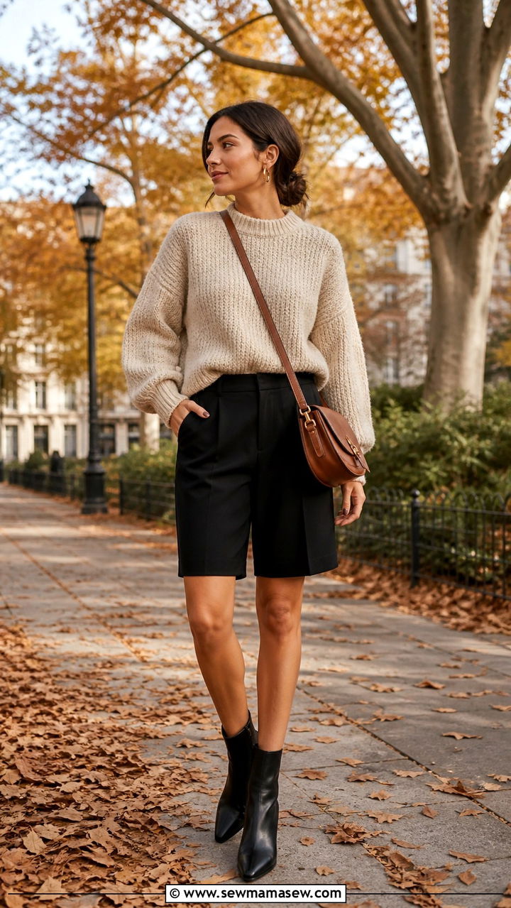 Bermuda Shorts With Chunky Knit Sweater And Boots - 40 casual bermuda shorts outfits