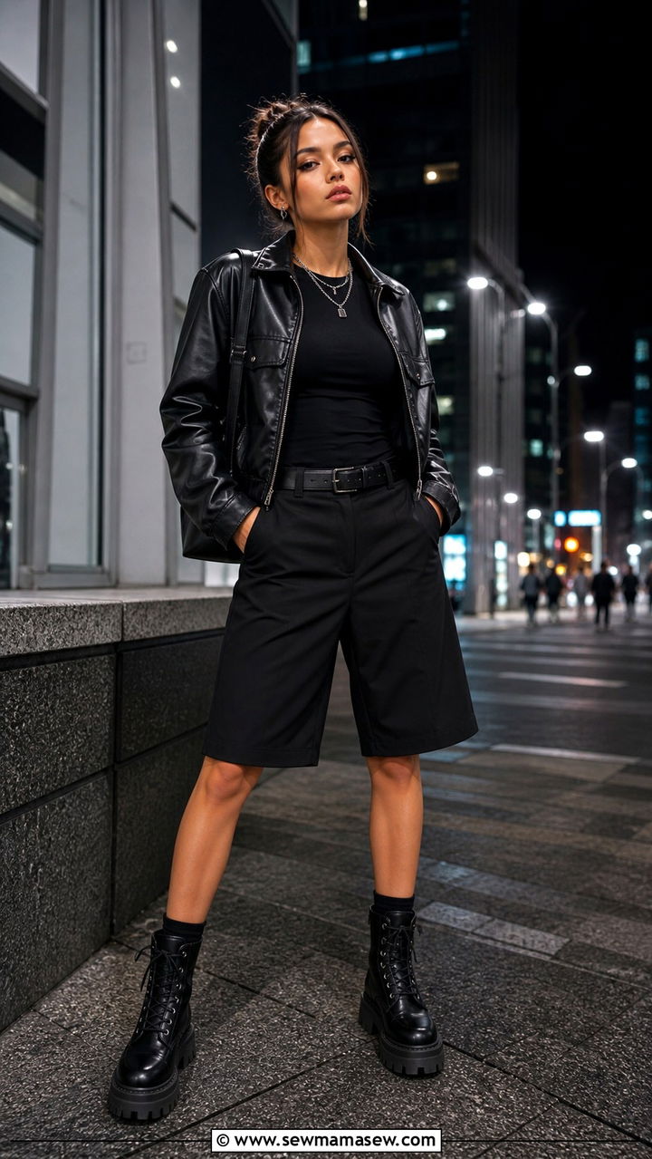 Bermuda Shorts With Leather Jacket And Combat Boots - 40 casual bermuda shorts outfits