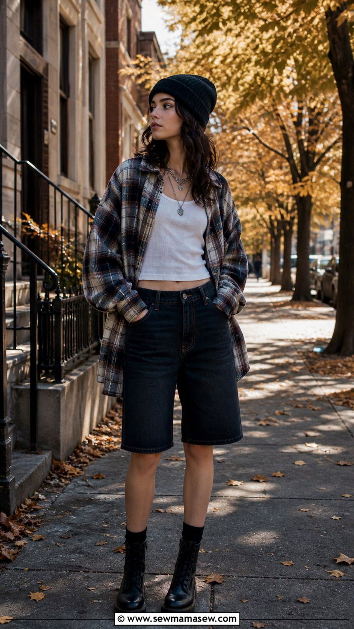 Bermuda Shorts With Oversized Flannel And Combat Boots - 40 casual bermuda shorts outfits