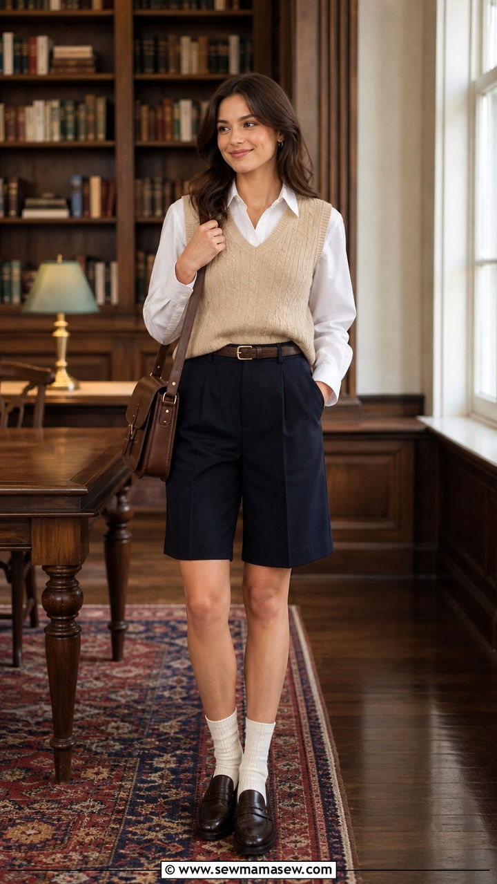 Bermuda Shorts With Sweater Vest And Loafers - 40 casual bermuda shorts outfits
