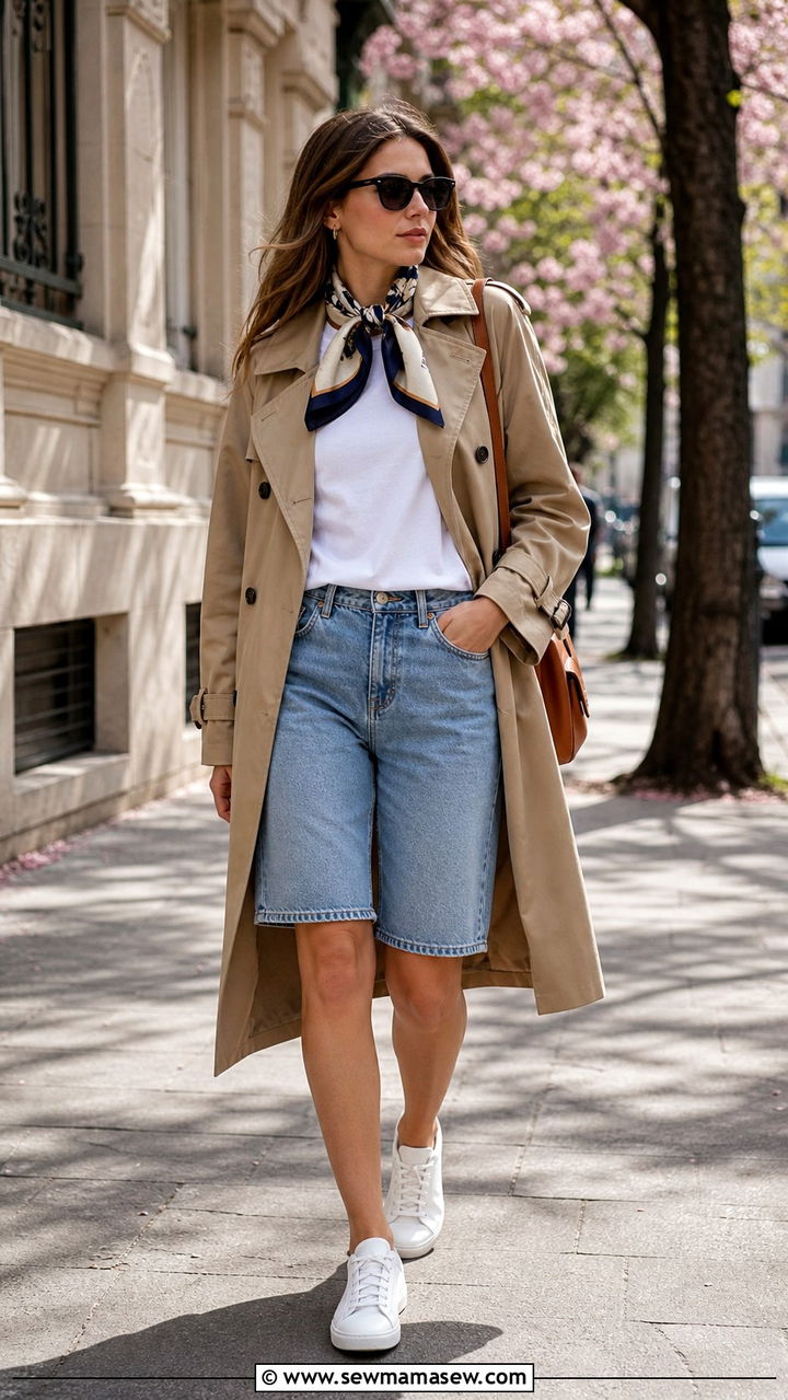 Bermuda Shorts With Trench Coat And Sneakers - 40 casual bermuda shorts outfits