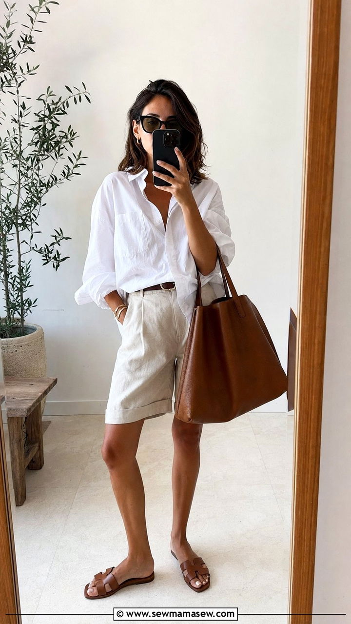 Bermuda shorts with oversized button up and sandals - 25 Spring outfits with bermuda shorts