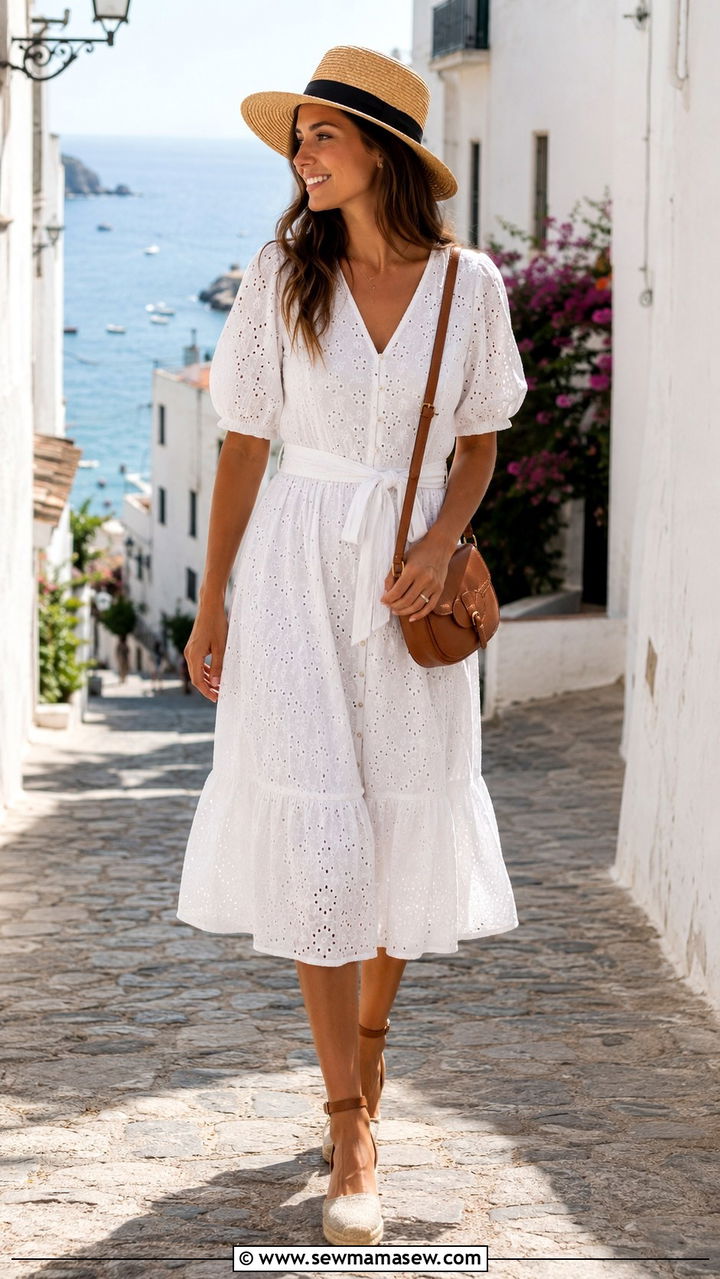 Biaa sukienka midi z haftem angielskim i espadrylami - 25 resort outfits aesthetic