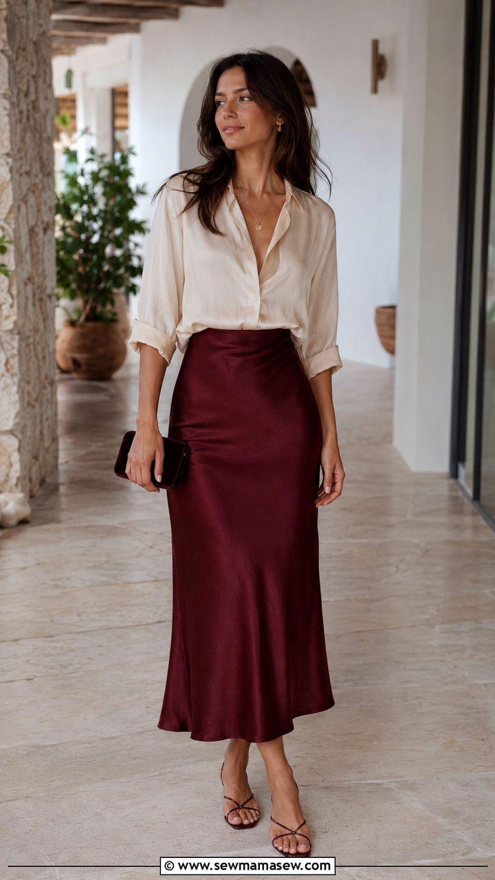 Bias cut satin skirt and silk blouse - 30 classy resort outfits