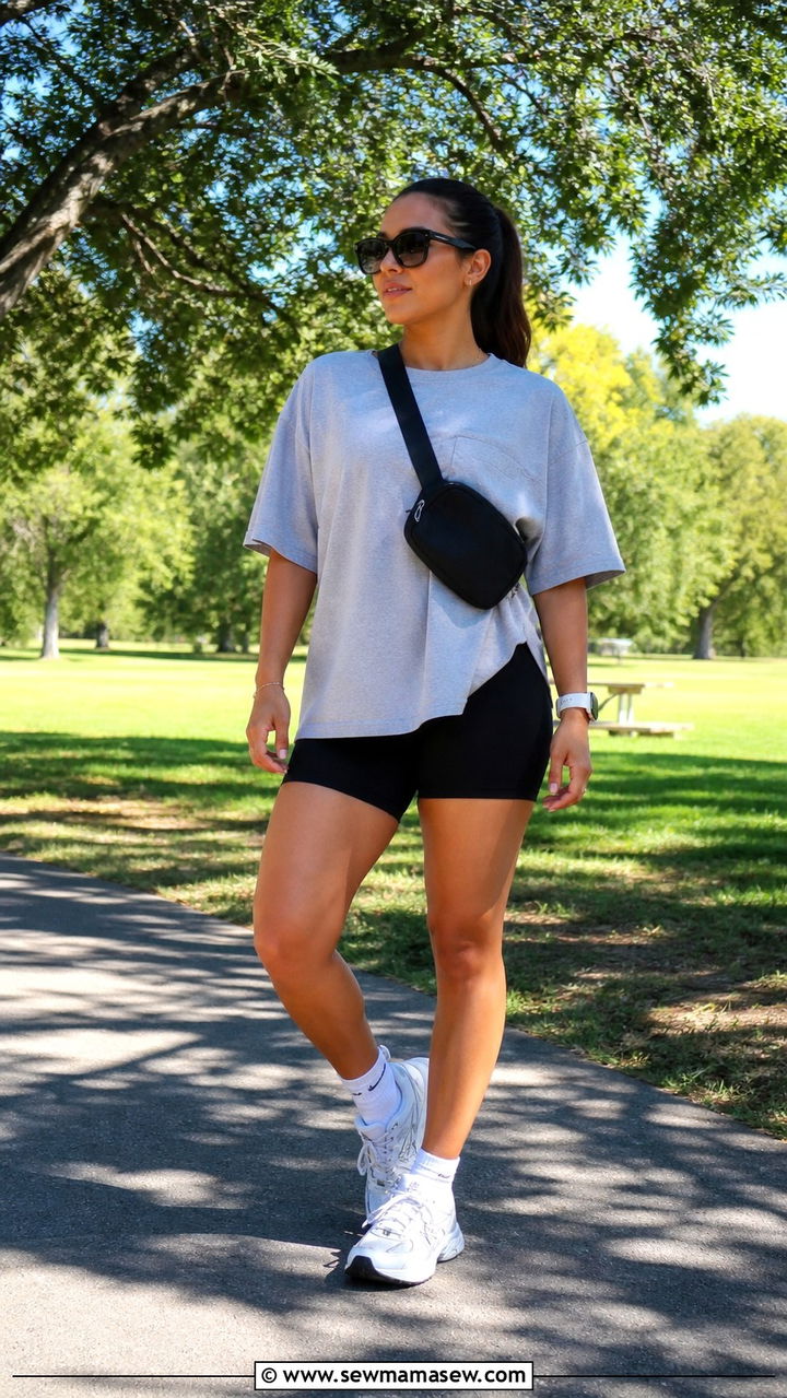 Bike Shorts And Oversized Tee For Active Mexico Days - 40 Mexico outfit ideas