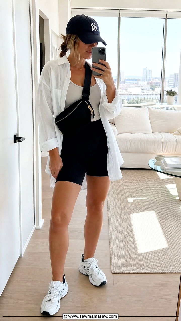 Bike Shorts Outfit With Oversized Shirt - 50 Summer Outfit Ideas for Women 2026