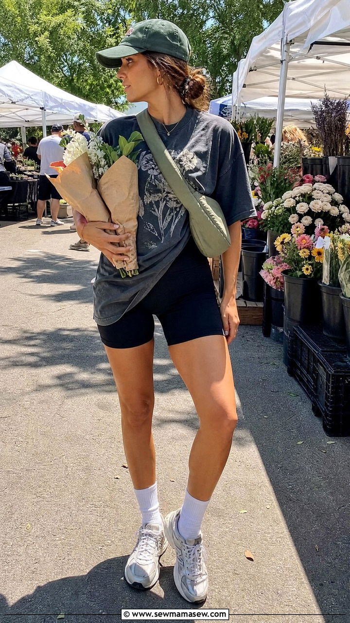 Bike Shorts With Oversized Graphic Tee - 30 Summer farmers market outfits