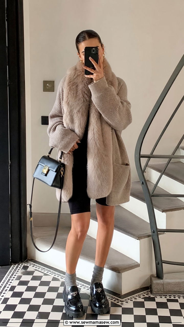 Bike Shorts and Oversized Cardigan Outfit - 30 Fashion show outfit ideas