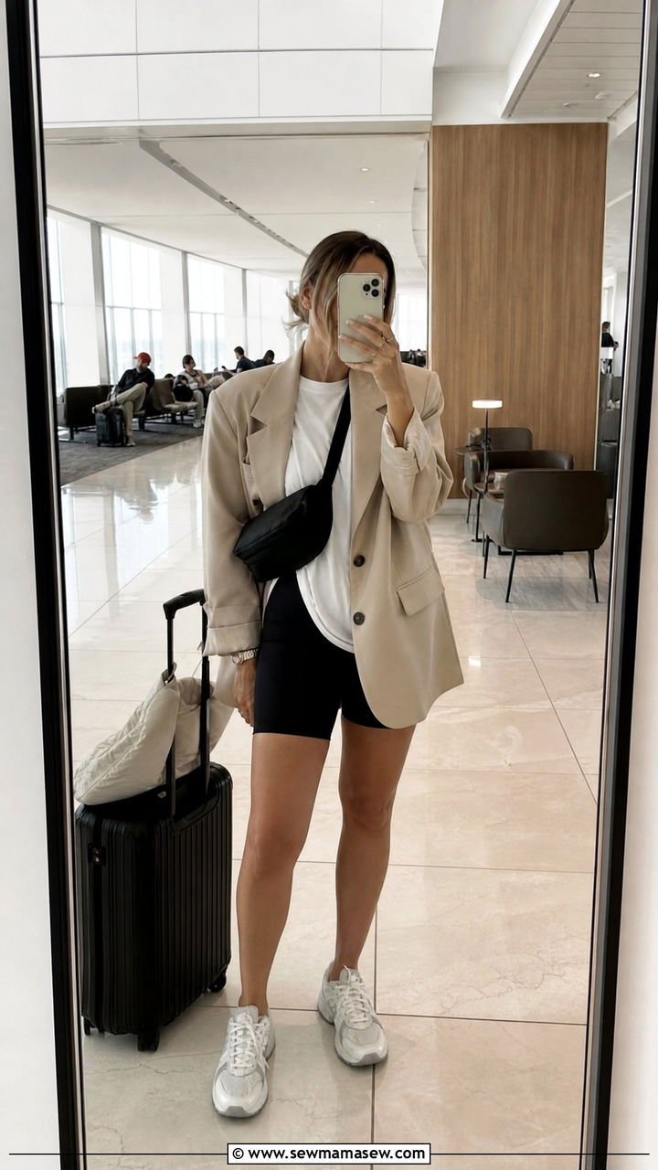 Biker Shorts And Blazer Airport Outfit - 30 Europe airport outfit ideas