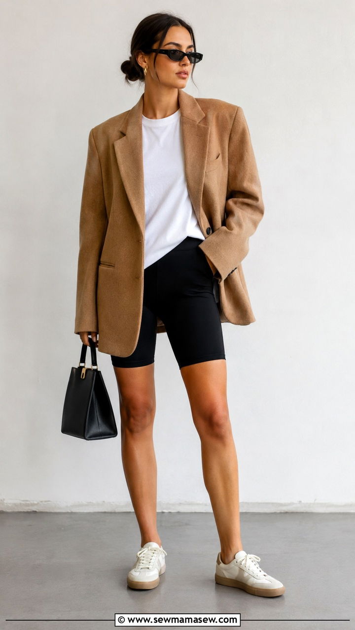 Biker Shorts And Oversized Blazer Outfit - 25 Athleisure outfit ideas 2026