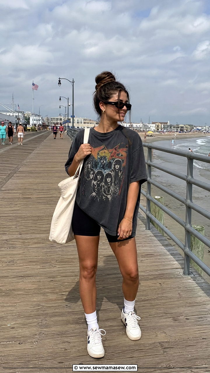 Biker Shorts And Oversized Graphic Tee - 25 Hot girl walk outfit ideas 2026