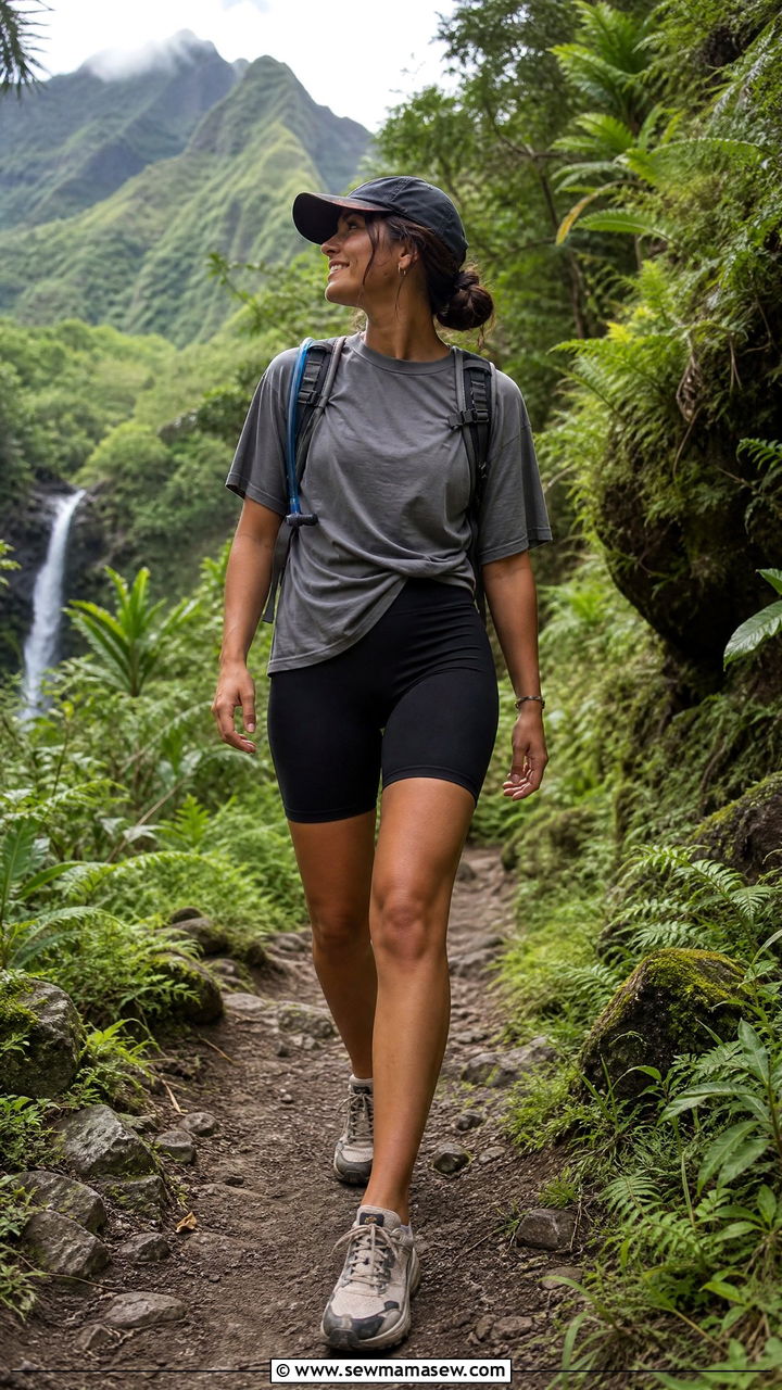 Biker Shorts And Oversized Tee Maui Hiking Outfit - 35 Maui outfit ideas