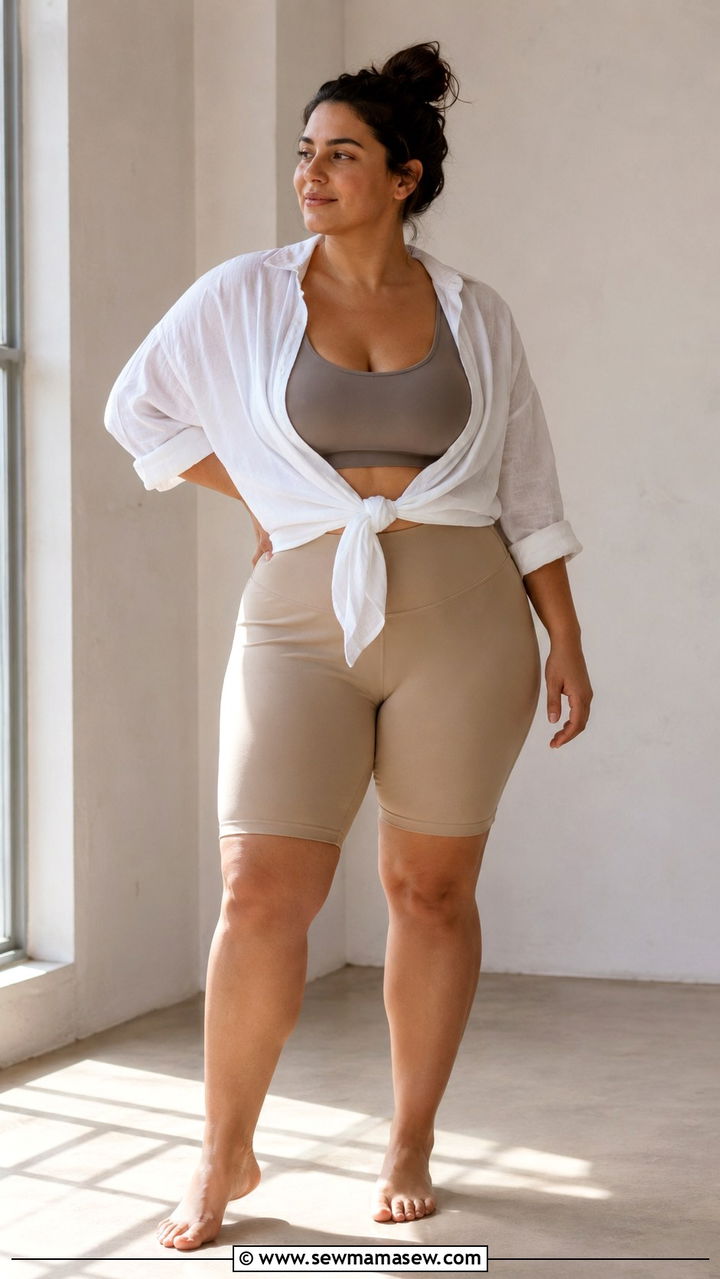 Biker Shorts And Supportive Sports Bra - 30 Plus size pilates outfit ideas
