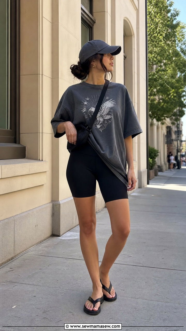 Biker Shorts With Flip Flops - 30 Flip flop outfit ideas