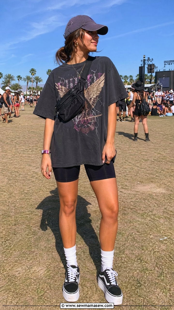 Biker Shorts With Oversized Graphic Tee - 35 festival outfits