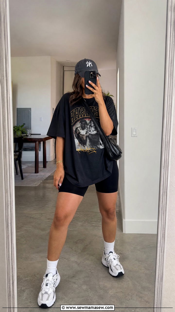 Biker Shorts With Oversized Tee - 35 Midsize summer outfit ideas