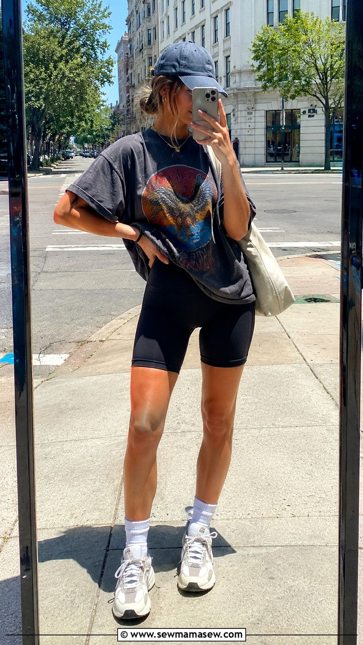 Biker Shorts and Oversized T Shirt Outfit - 20 Summer outfits for 85 degree weather
