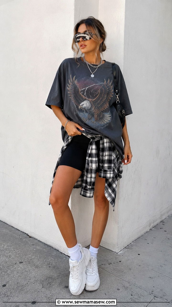 Biker Shorts and Oversized Tee Festival Look - 30 chic music festival outfits for women